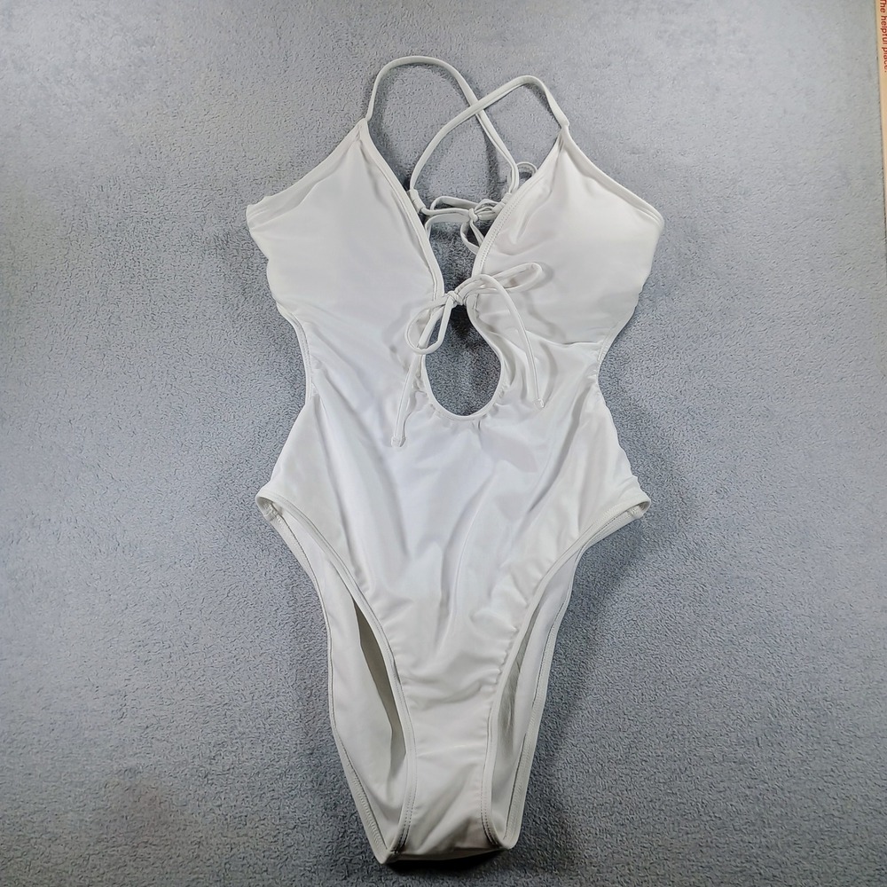Unbranded‎ Women One Piece Monokini White S Lace Up Cutout Swimsuit